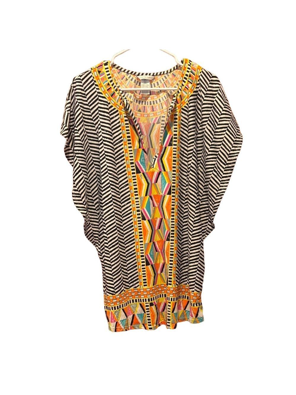 Trina Turk Graphic Multicolor Print Resort Swimsuit Coverup Tunic Size Small
